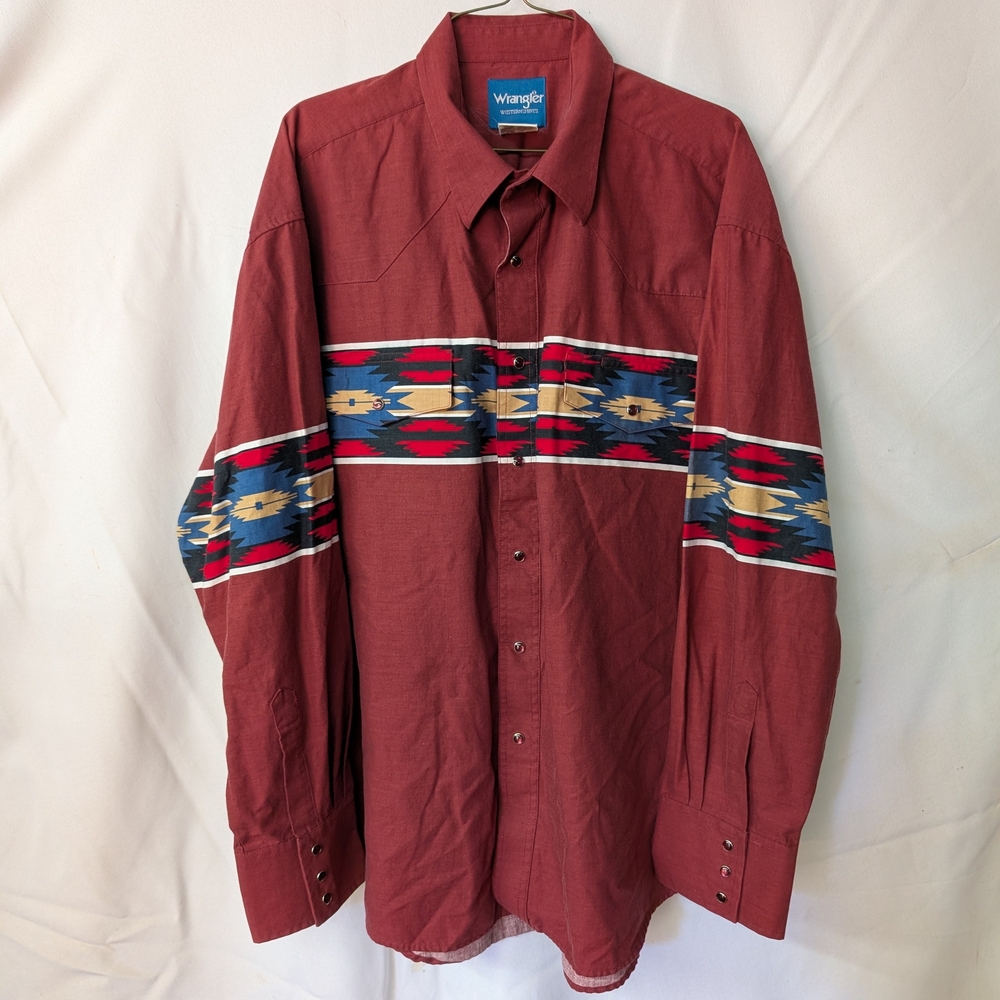 Vintage Wrangler Red Western Shirt with Aztec Design